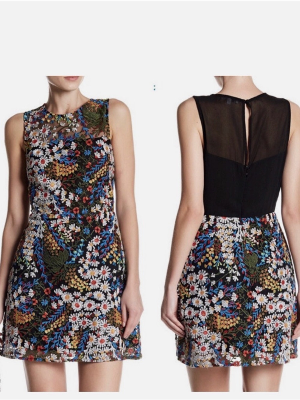 Lucy Paris Embroidered Floral Mesh Back Mini Dress Size Small